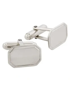 Cudworth Polished Sterling Silver Octogon Cufflinks with Engine Turn line border