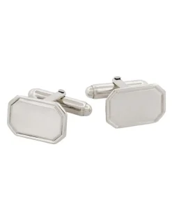 Cudworth Polished Sterling Silver Octogon Cufflinks with Engine Turn line border