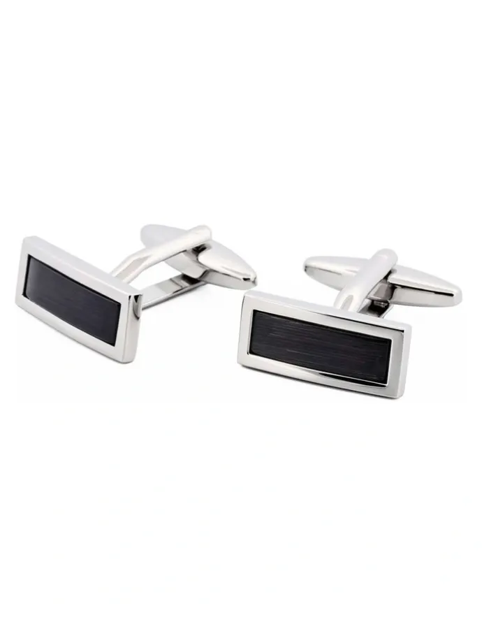 Cudworth Rectangular Cat's Eye Cufflinks in Black