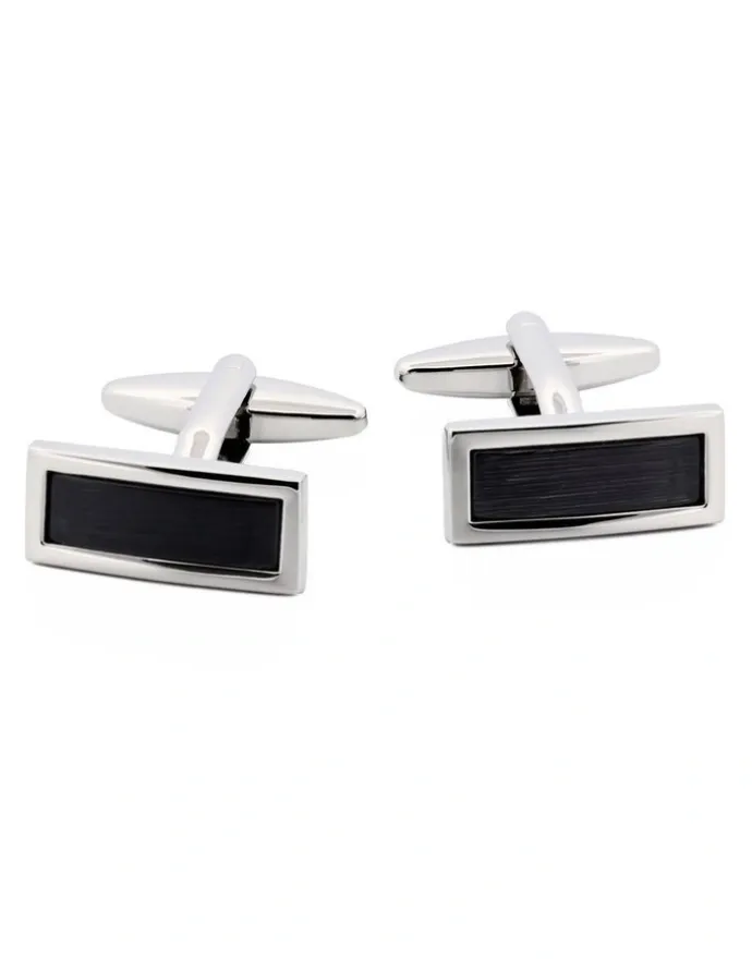 Cudworth Rectangular Cat's Eye Cufflinks in Black