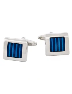 Cudworth Rhodium & Blue Enamel Cufflinks