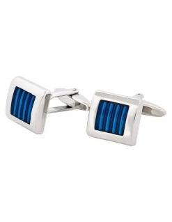 Cudworth Rhodium & Blue Enamel Cufflinks