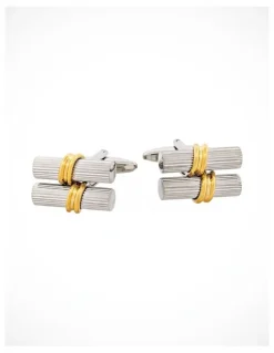 Cudworth Rhodium & Gold Plated Scroll Cufflinks in Silver