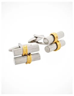 Cudworth Rhodium & Gold Plated Scroll Cufflinks in Silver