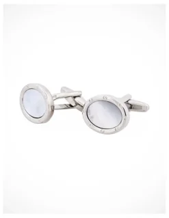 Cudworth Rhodium & Mop Oval Cufflinks in Sliver
