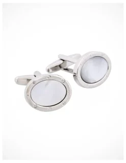 Cudworth Rhodium & Mop Oval Cufflinks in Sliver