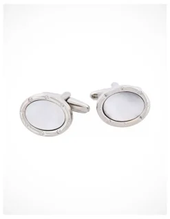 Cudworth Rhodium & Mop Oval Cufflinks in Sliver