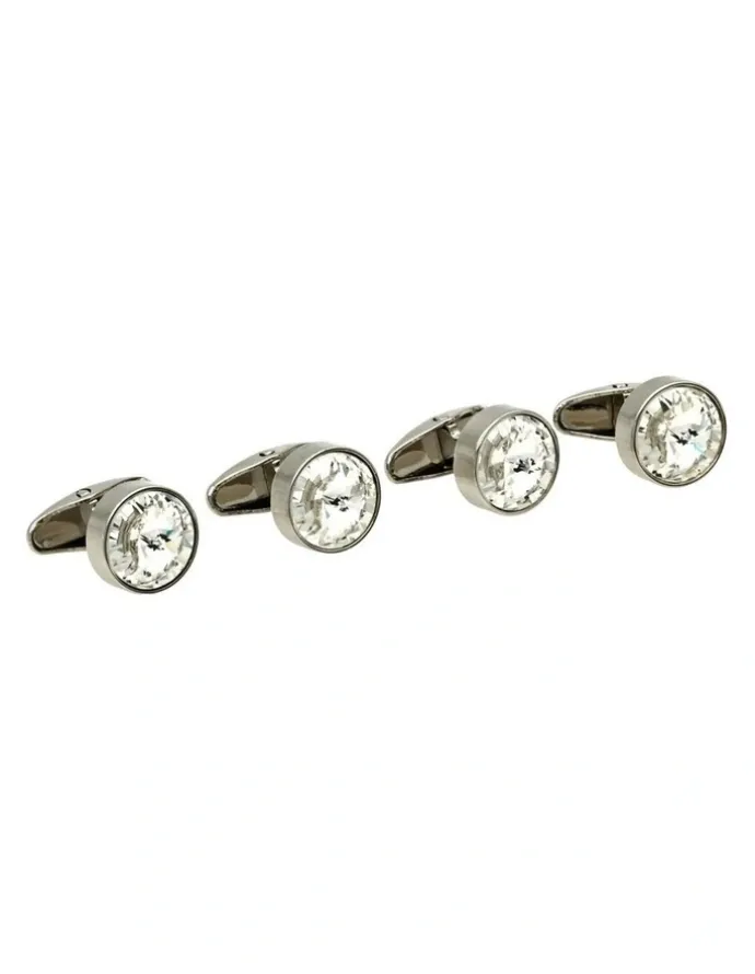 Cudworth Rhodium And Crystal Shirt Studs Set of 4 in Silver