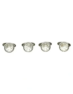 Cudworth Rhodium And Crystal Shirt Studs Set of 4 in Silver