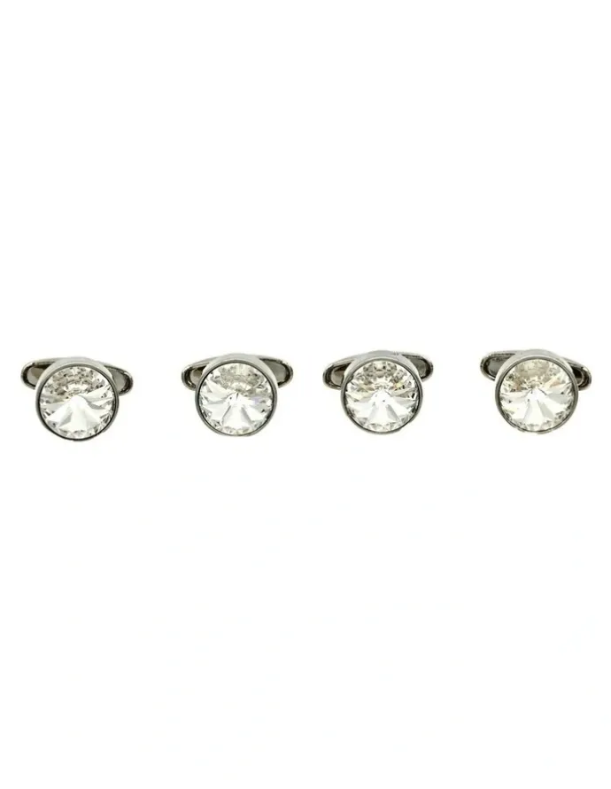 Cudworth Rhodium And Crystal Shirt Studs Set of 4 in Silver