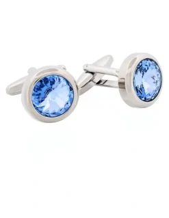 Cudworth Rhodium Light Sapphire Crystal Cufflinks in Blue