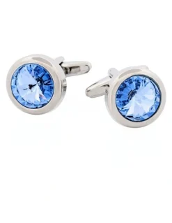 Cudworth Rhodium Light Sapphire Crystal Cufflinks in Blue