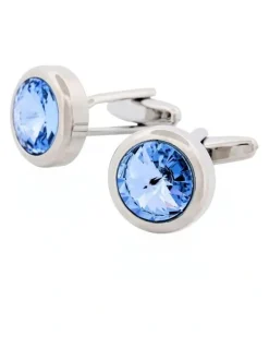 Cudworth Rhodium Light Sapphire Crystal Cufflinks in Blue