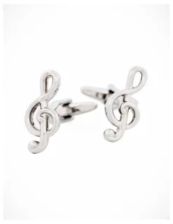Cudworth Rhodium Musical Clef Cufflinks in Silver