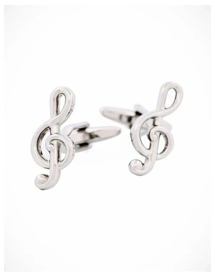 Cudworth Rhodium Musical Clef Cufflinks in Silver