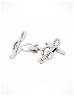 Cudworth Rhodium Musical Clef Cufflinks in Silver