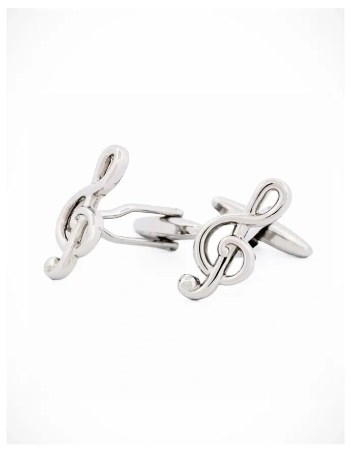 Cudworth Rhodium Musical Clef Cufflinks in Silver