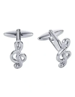 Cudworth Rhodium Musical Clef Cufflinks in Silver