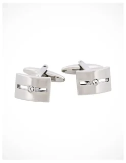 Cudworth Rhodium Plated & Single Crystal Cufflinks in Silver