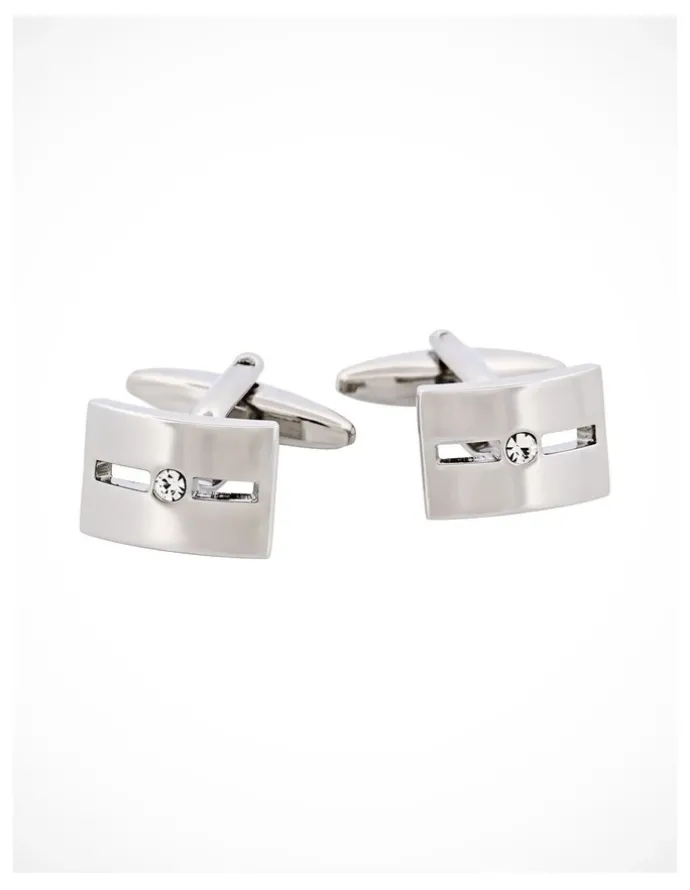 Cudworth Rhodium Plated & Single Crystal Cufflinks in Silver
