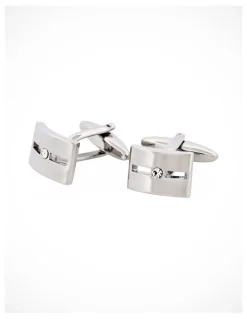 Cudworth Rhodium Plated & Single Crystal Cufflinks in Silver