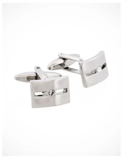 Cudworth Rhodium Plated & Single Crystal Cufflinks in Silver