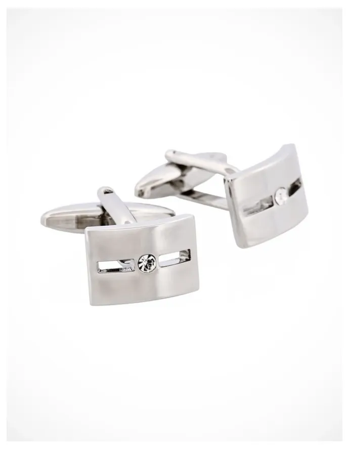 Cudworth Rhodium Plated & Single Crystal Cufflinks in Silver