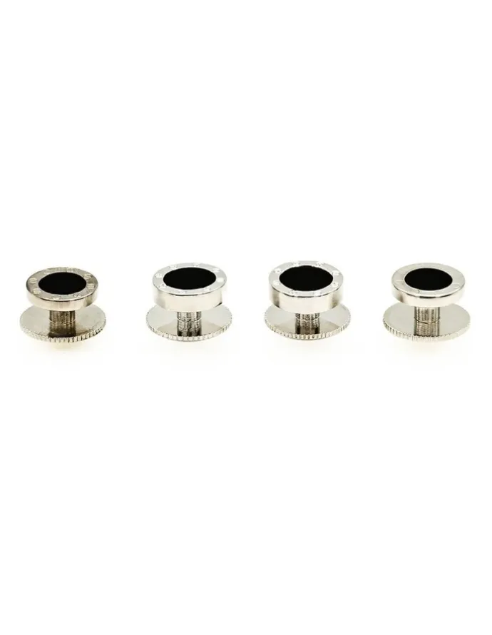 Cudworth Rhodium plated and round Onyx Screw Shirt Studs (set of 4)