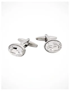 Cudworth Rhodium Plated Crystal Oval Cufflinks in Silver