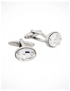 Cudworth Rhodium Plated Crystal Oval Cufflinks in Silver