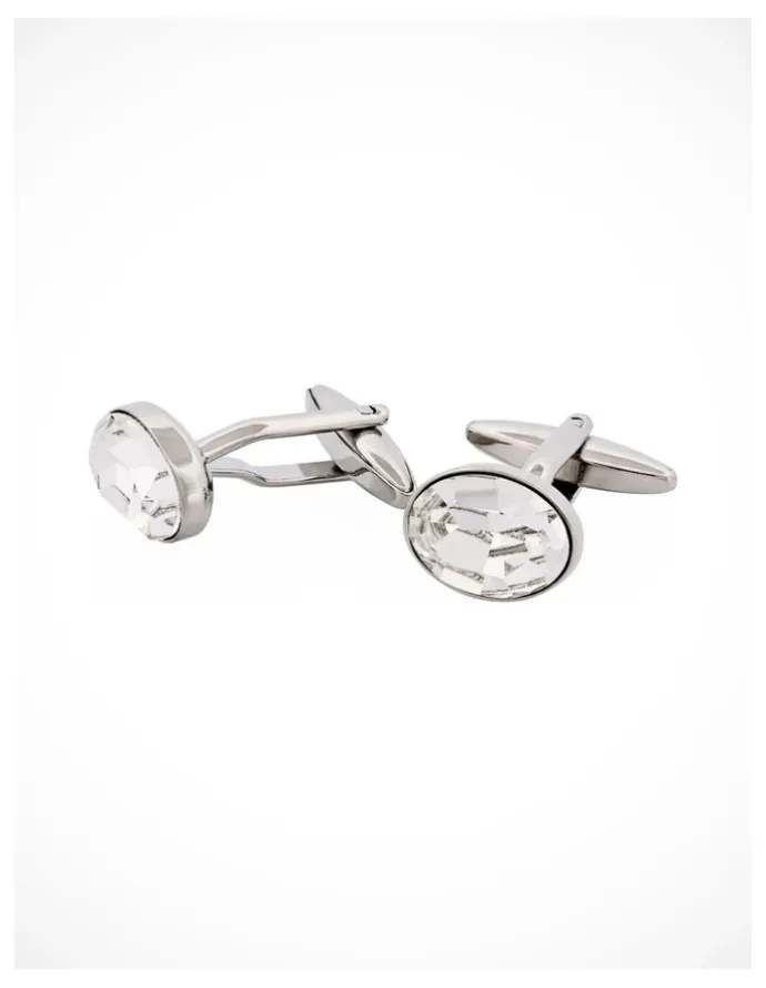 Cudworth Rhodium Plated Crystal Oval Cufflinks in Silver