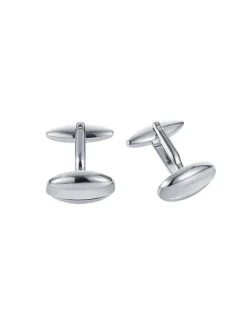 Cudworth Rhodium Plated Cats Eye Oval Cufflinks in White