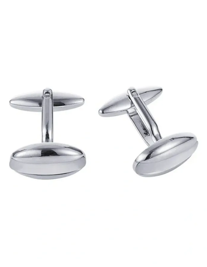Cudworth Rhodium Plated Cats Eye Oval Cufflinks in White