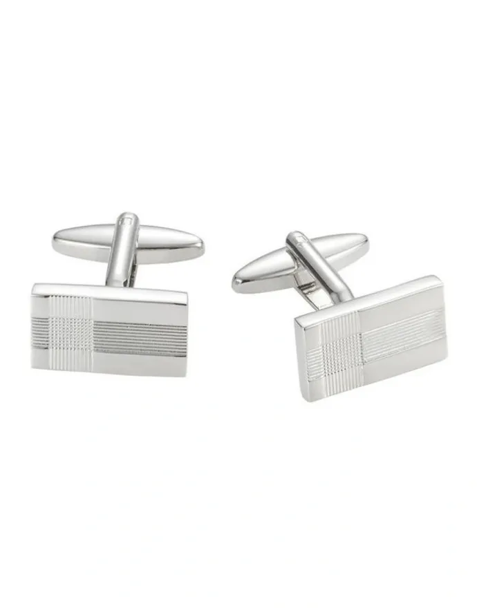 Cudworth Rhodium Plated Cross Patterned Rectangle Cufflinks