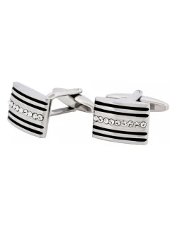 Cudworth Rhodium Plated Crystal & Black Enamel Cufflinks
