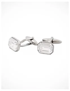 Cudworth Rhodium Plated Crystal Cufflinks in SIlver