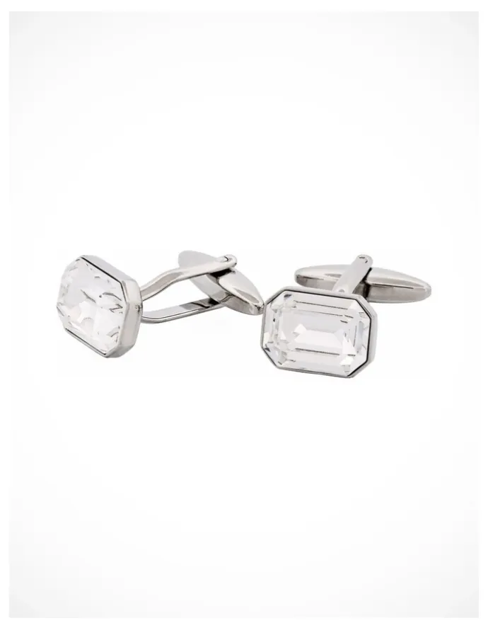 Cudworth Rhodium Plated Crystal Cufflinks in SIlver