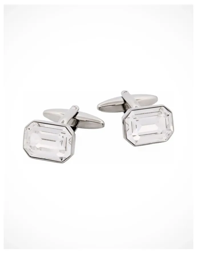 Cudworth Rhodium Plated Crystal Cufflinks in SIlver