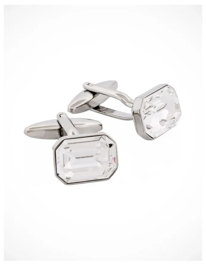 Cudworth Rhodium Plated Crystal Cufflinks in SIlver