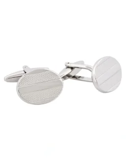Cudworth Rhodium Plated Oval Stripe Cufflinks