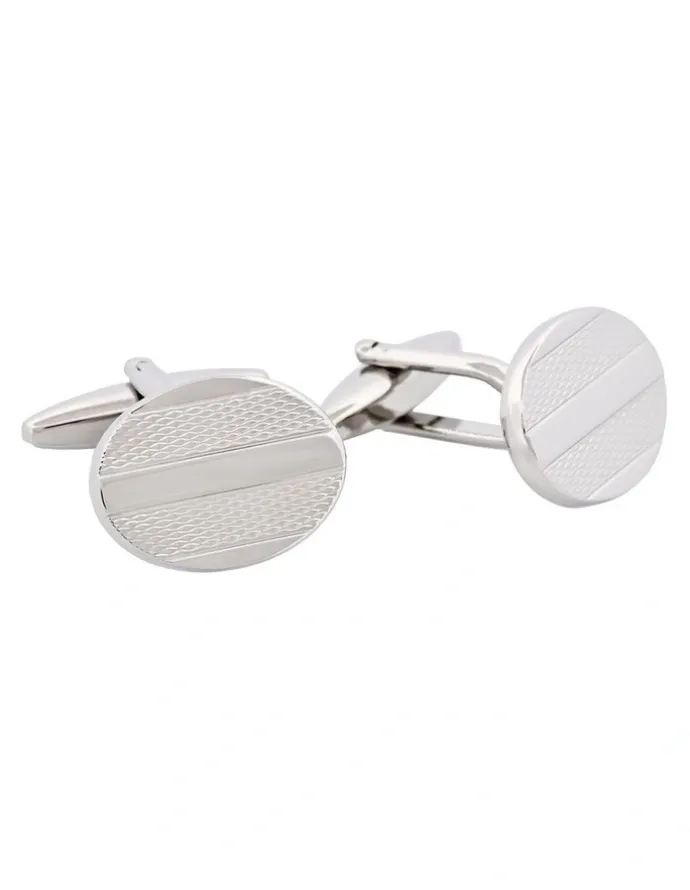 Cudworth Rhodium Plated Oval Stripe Cufflinks