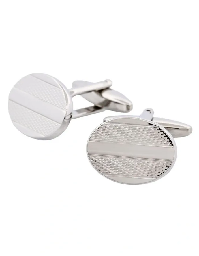 Cudworth Rhodium Plated Oval Stripe Cufflinks