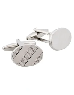 Cudworth Rhodium Plated Oval Patterned Cufflinks