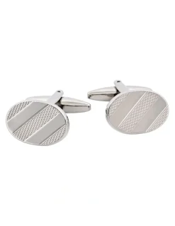 Cudworth Rhodium Plated Oval Patterned Cufflinks