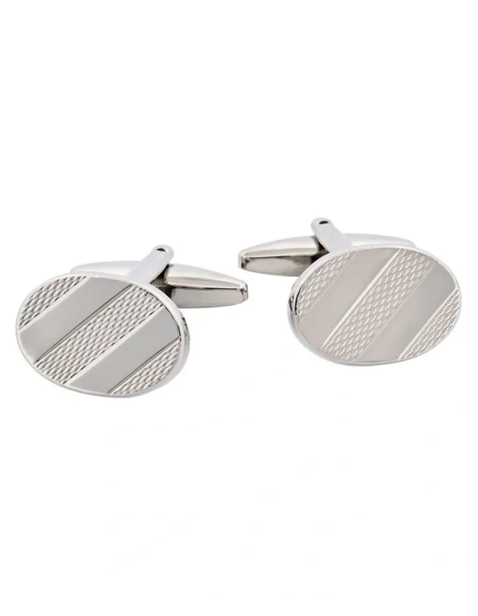 Cudworth Rhodium Plated Oval Patterned Cufflinks