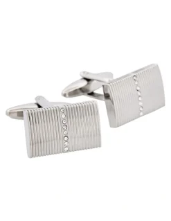 Cudworth Rhodium Plated Self Striped Crystal Cufflinks