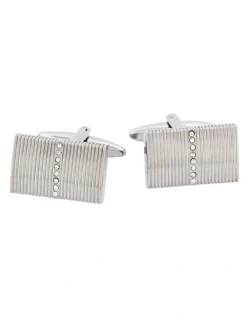Cudworth Rhodium Plated Self Striped Crystal Cufflinks