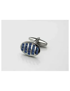 Cudworth Rhodium Plated Sapphire Crystal Oval Cufflinks in Silver