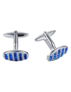 Cudworth Rhodium Plated Sapphire Crystal Oval Cufflinks in Silver