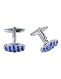 Cudworth Rhodium Plated Sapphire Crystal Oval Cufflinks in Silver
